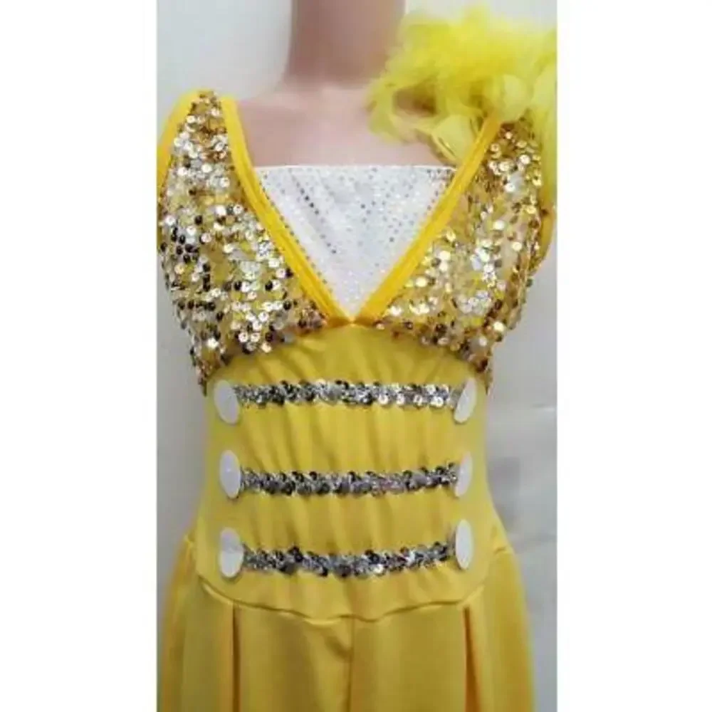Pre-Owned Dance Costume Curtain Call  XL Child Yellow Tap Sequin